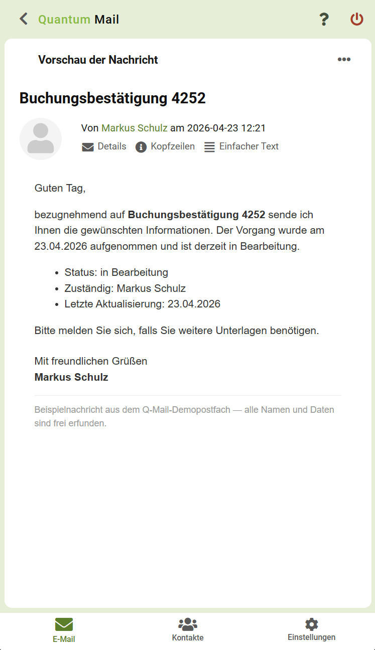 Quantum Mail Skin – Nachrichtenvorschau auf dem Handy