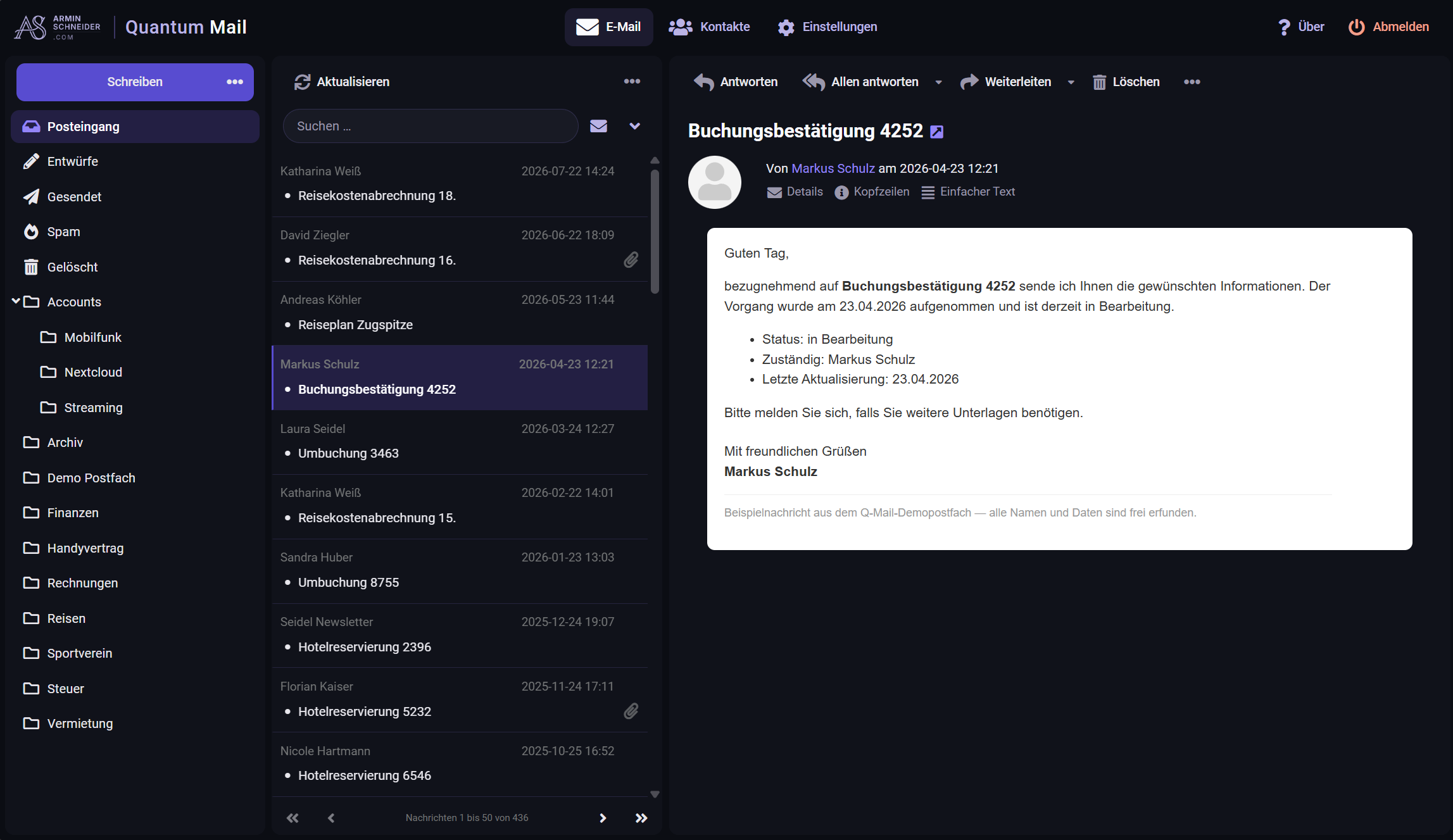 Quantum Mail Skin – dunkles Farbschema am Rechner